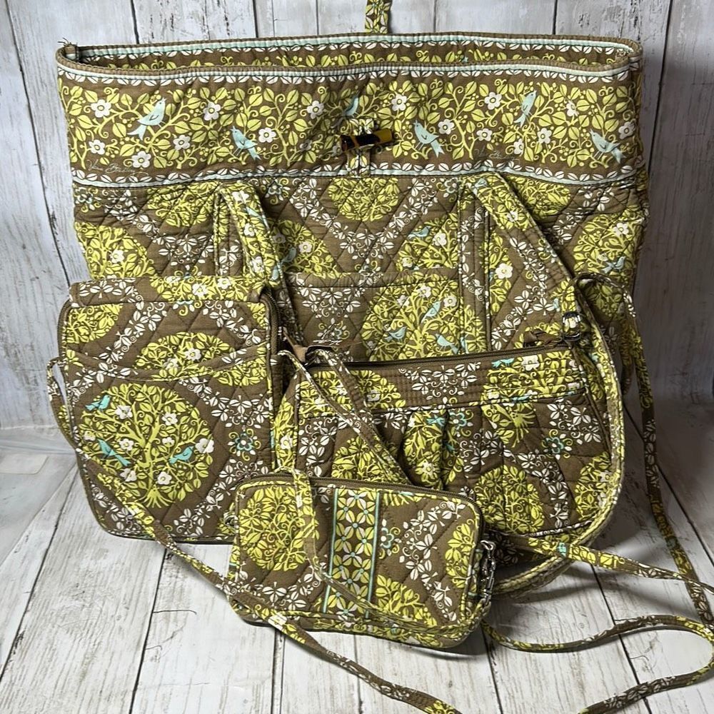 Vera Bradley Sitting in Tree Floral Green Brown Tote Purse Crossbody Handbag Lot
